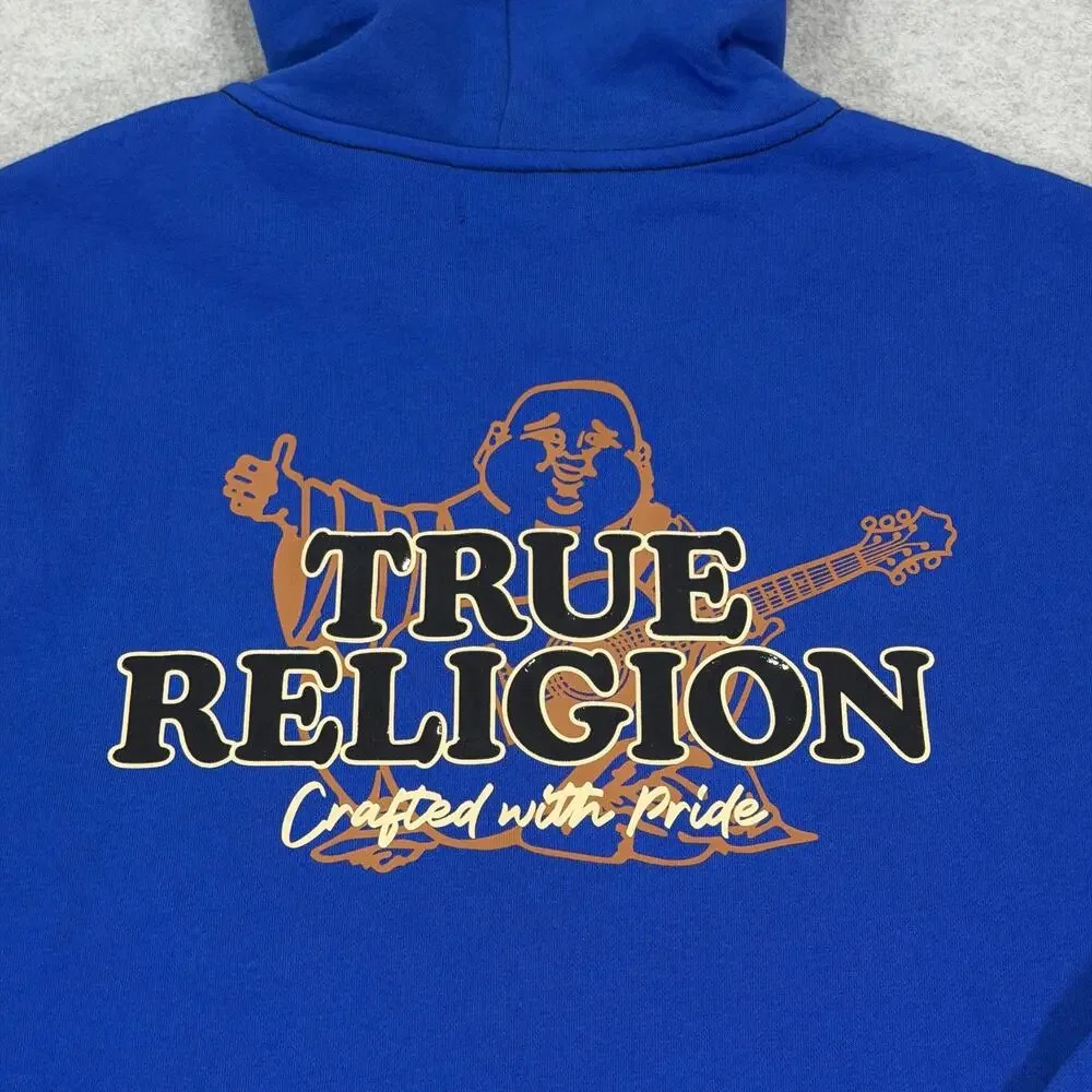 True Religion Mens Contrast TR Zip Hoodie Large L Surf The Web Blue Buddha NWT